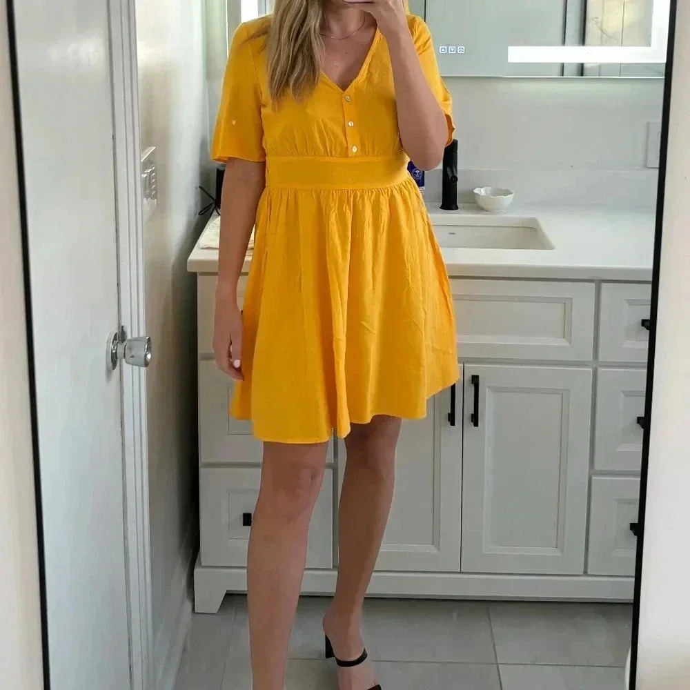 Vero Moda Yellow Linen Dress NWT - Picture 1 of 3